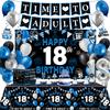 18th Birthday Decorations for Boys, 38Pcs 18 Birthday Boy Decorations Time To Adult Banner Backdrop, Happy 18th Birthday Tablecloth, 18 Year Old Boy Birthday Balloons Hanging Swirls Cake Toppers view 1