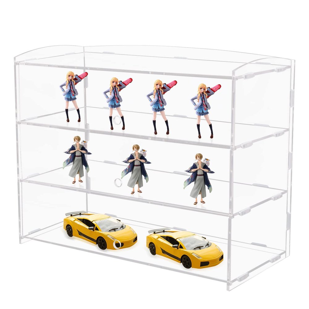 3-Tier Display Case, Display Cabinet with Rubber Rings, Freestanding Display Shelf for Bakery, Pastry, Jewelry, Collectibles