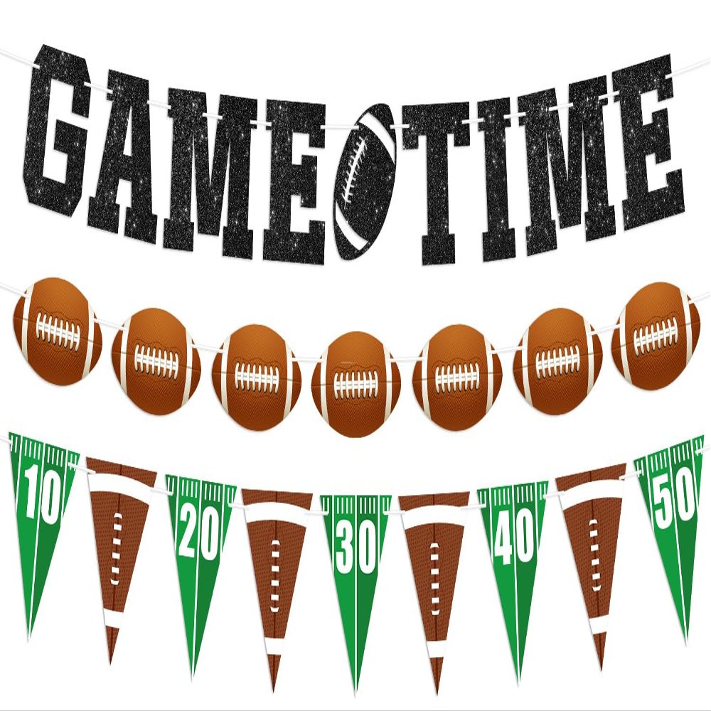 3 Pcs Football Banner Garland | No DIY - Pre-strung Game Time Football Party Banner | Birthday Party Decorations Bowl Game Indoor Decor
