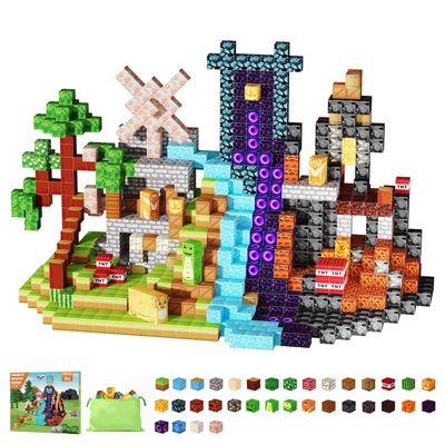 154PCS Magnetic Blocks, Magnetic Building Blocks with Dinosaur World, Magnetic Cubes STEM Toys for Kids Ages 3 4 5 6 7 8 9 10, Creative Magnet Toys & Christmas/Birthday Gift for Boys Girls(1 Inch)