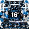 16th Birthday Decorations for Boys, 38Pcs 16 Birthday Boy Decorations Hide The Car Keys Banner Backdrop, Happy 16th Birthday Tablecloth, 16 Year Old Boy Birthday Balloons Hanging Swirls Cake Toppers view 1