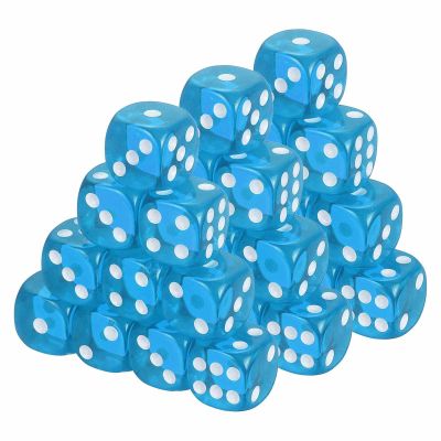 HEARTOOL 16mm Translucent Polyhedral Dice, Square Acrylic 6 Sided Dice with Rounded Edges Perfect for Board Games, Table Game & Classroom Teaching (Sky Blue, 100pcs)