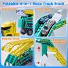Race Track Truck Toys for 3 4 5 6 Years Old Kids - Carrier Truck Transport Car with 6 Die-Cast Cars Toys, 4-In-1 Truck with 2 Foldable Race Tracks, Christmas Birthday Gifts Toy for Toddler Boys,Yellow view 3