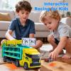 Race Track Truck Toys for 3 4 5 6 Years Old Kids - Carrier Truck Transport Car with 6 Die-Cast Cars Toys, 4-In-1 Truck with 2 Foldable Race Tracks, Christmas Birthday Gifts Toy for Toddler Boys,Yellow view 4