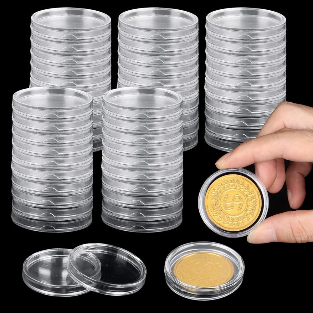 Acrylic Coin Capsules, Mini Coin Container, 50 Pcs Coin Holders, 1.6 Inches Round Coin Storage Box, Coin Collection Supplies, Transparent Coin Collection Case
