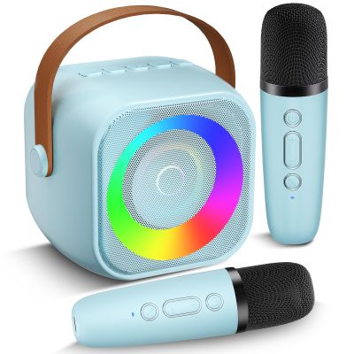 Mini Karaoke Machine, Portable Bluetooth Speaker with 2 Wireless Microphones for Kids & Adults, Karaoke Microphone with LED Lights, Gifts for Girls & Boys_Blue