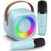 Mini Karaoke Machine, Portable Bluetooth Speaker with 2 Wireless Microphones for Kids & Adults, Karaoke Microphone with LED Lights, Gifts for Girls & Boys_Blue view 1