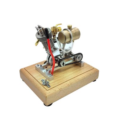 Steam Engine Model Building Kits, Single-Cylinder Four-Stroke Gasoline Engine with Pedal Start & Chain Drive, 45 Angle Motorcycle Style Engine Model for Science Experiment Display