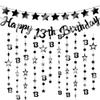 13th Birthday Decorations Banner Boys - 3 Pcs Balck Official Teenager Party Banner Glitter Twinkle Hanging Streamer for Boy Girls 13 Years Old Party Decor view 1