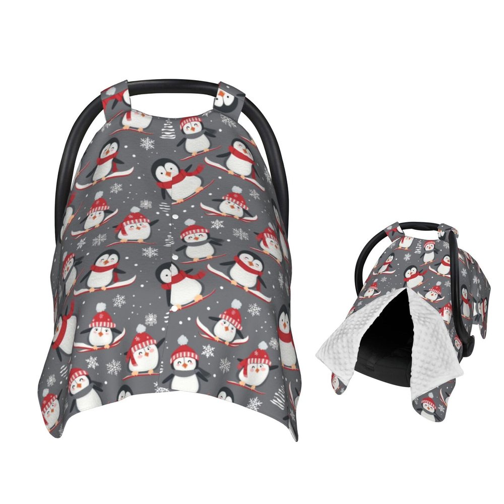 Muishi Funny Penguins Skiing Baby Car Seat Canopy Nursing Cover for Newborn Car Seat Breastfeeding Covers Blanket Newborn Shower Gift