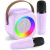 Mini Karaoke Machine, Portable Bluetooth Speaker with 2 Wireless Microphones for Kids & Adults, Karaoke Microphone with LED Lights, Gifts for Girls & Boys_Purple view 1