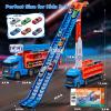 Race Track Truck Toys for 3 4 5 6 Years Old Kids - Carrier Truck Transport Car with 6 Die-Cast Cars Toys, 4-in-1 Truck with 2 Foldable Race Tracks, Christmas Birthday Gifts Toy for Toddler Boys, Blue view 2