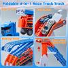 Race Track Truck Toys for 3 4 5 6 Years Old Kids - Carrier Truck Transport Car with 6 Die-Cast Cars Toys, 4-in-1 Truck with 2 Foldable Race Tracks, Christmas Birthday Gifts Toy for Toddler Boys, Blue view 3