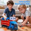 Race Track Truck Toys for 3 4 5 6 Years Old Kids - Carrier Truck Transport Car with 6 Die-Cast Cars Toys, 4-in-1 Truck with 2 Foldable Race Tracks, Christmas Birthday Gifts Toy for Toddler Boys, Blue view 4