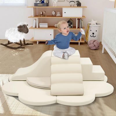 ESPIDOO Soft Foam Climber Set for Toddlers: 6-Piece Baby Climbing Blocks with Slide & Steps - High-Density Sponge Play Structures for Indoor Motor Skills Development & Safe Crawling Activity