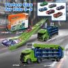 Race Track Truck Toys for 3 4 5 6 Years Old Kids - Carrier Truck Transport Car with 6 Die-Cast Cars Toys, 4-In-1 Truck with 2 Foldable Race Tracks, Christmas Birthday Gifts Toy for Toddler Boys, Green view 2