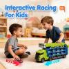 Race Track Truck Toys for 3 4 5 6 Years Old Kids - Carrier Truck Transport Car with 6 Die-Cast Cars Toys, 4-In-1 Truck with 2 Foldable Race Tracks, Christmas Birthday Gifts Toy for Toddler Boys, Green view 4