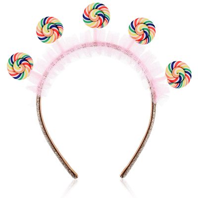 UPKOCH Lollipop Candy Headband for Women Kids, Pink Tulle Hair Accessories for Candyland Costume, Kawaii Sweet Birthday Party Headpiece, Halloween Holiday Photo Props for Daily Wear and Celebrations