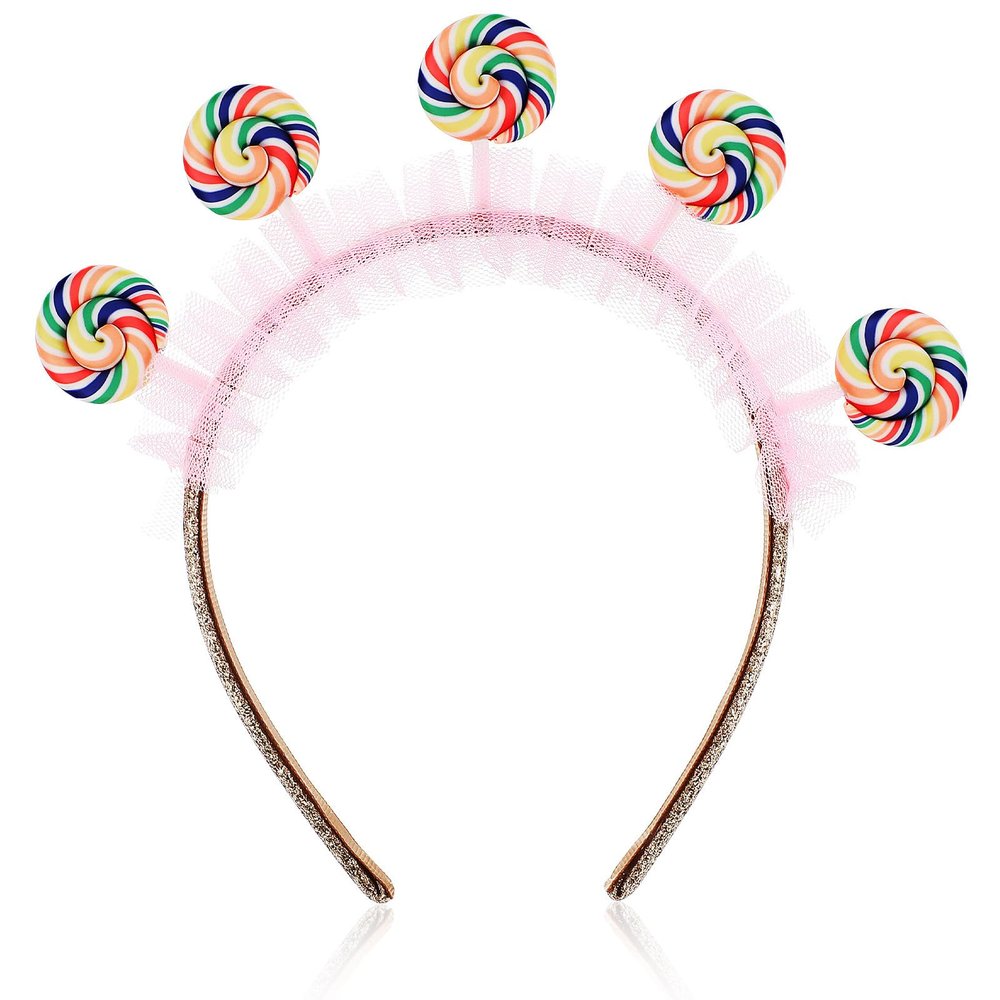 UPKOCH Lollipop Candy Headband for Women Kids, Pink Tulle Hair Accessories for Candyland Costume, Kawaii Sweet Birthday Party Headpiece, Halloween Holiday Photo Props for Daily Wear and Celebrations