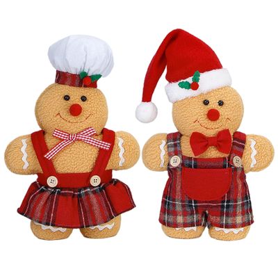 2PCS Gingerbread Man and Women Cute Christmas Plush Toys for Xmas Tree Topper Xmas Party Tabletop Decor.