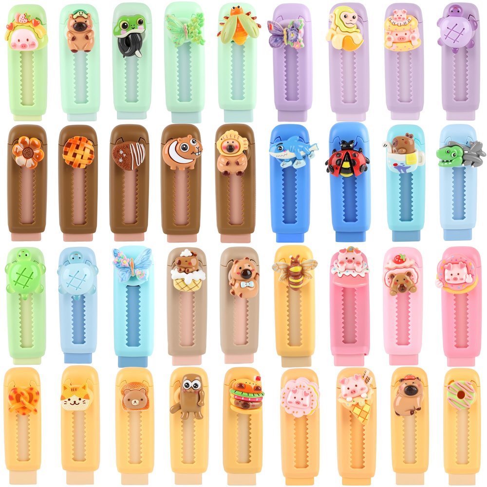 36 Pcs Retractable Erasers Cute Push Pull Pencil Eraser Kawaii Cartoon Erasers for Boys Girls Students School Supplies Stationery Office