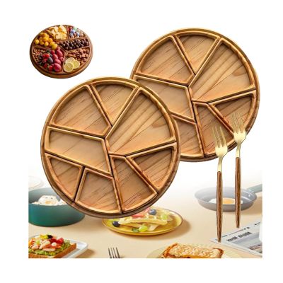 Puzzle Serving Tray Wood Food, Funny Food Wooden Plates with 8 Removable Compartments, Dry Fruit Snack Plate for Fruits, Nuts, Meats, Dips, for Coffee Table, Living Room, Kitchen (2Pcs)
