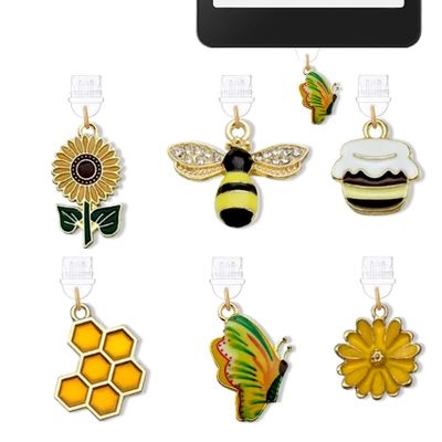 6PCS Initial Bee Type C Dust Plug Charms Compatible with Kindle USB C