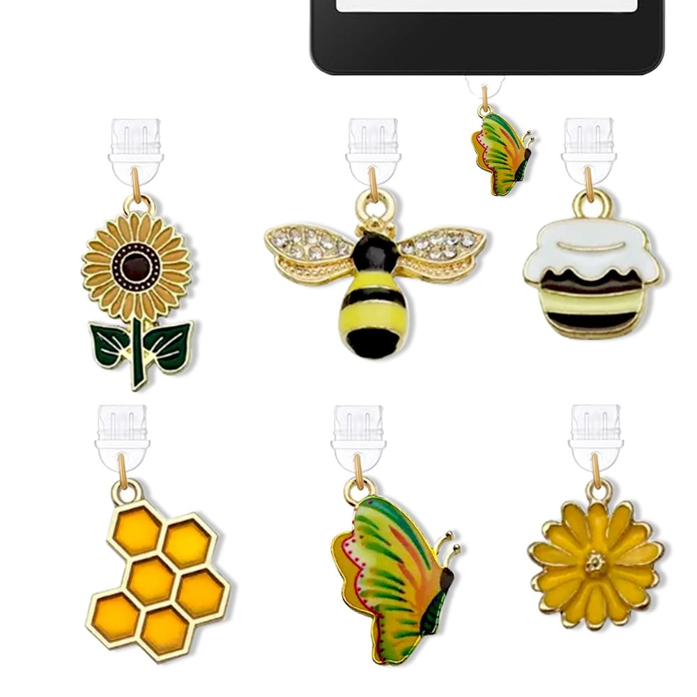6PCS Initial Bee Type C Dust Plug Charms Compatible with Kindle USB C