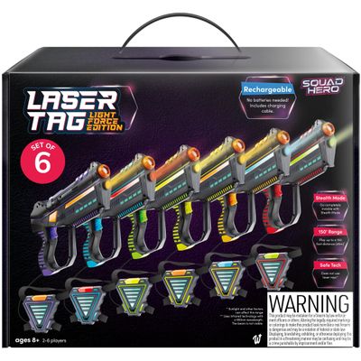 Squad Hero Set of 6 Rechargeable Laser Tag for Kids Teens & Adults - Boys Gifts - Blasters & Vest Sensors - Fun Ideas Age 8+ Year Old Toys - Lazer Teen Boy Game Boys & Girls Outdoor Teenage Activities