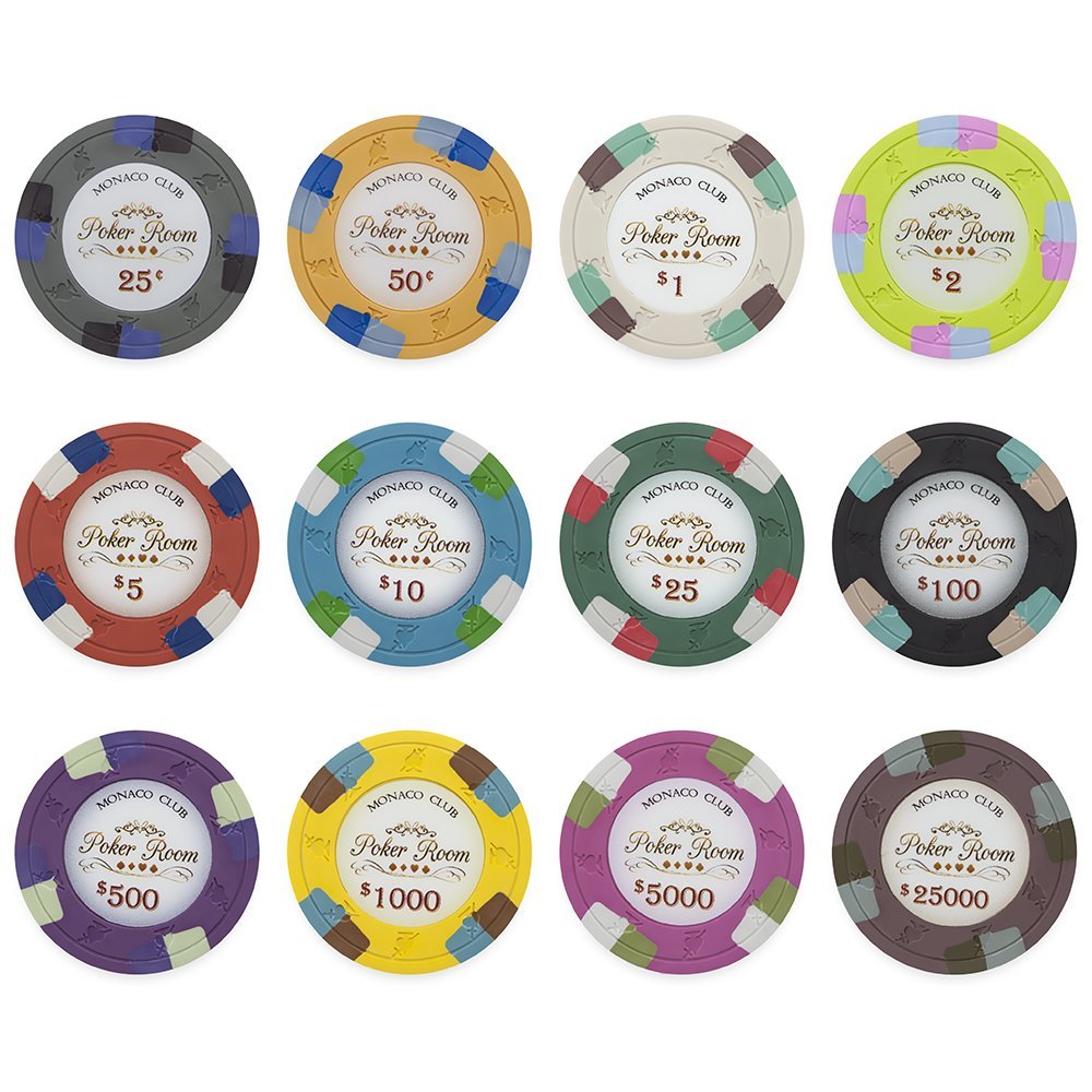 1000 Bulk Monaco Club Poker Room Design 13.5gm Clay Composite Poker Chips - Choose Chips!