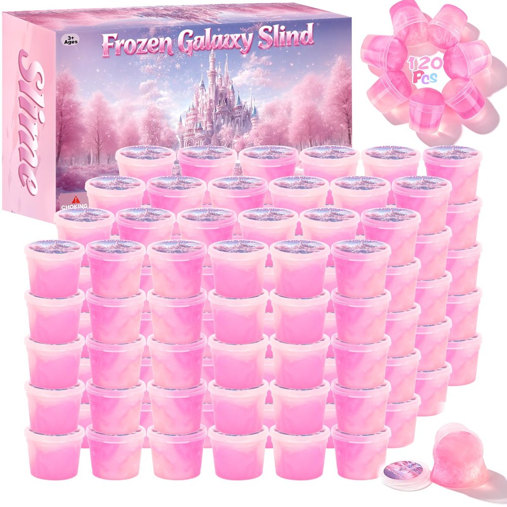 120 Pack Pink Galaxy Slime Party Favors, Non-Sticky, Stress Relief Treasure Box Toys for Classroom Prizes, Valentines Day Student Gifts Goodie Bags Stuffers for Kids Boys Girls 4-8, 8-12
