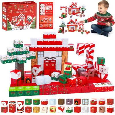 200PCS Large Christmas Magnetic Building Blocks, Xmas Magnets Cubes Set Gift for Kids Boys Girls Christmas Birthday Gifts, STEM Montessori Sensory Building Toys for Preschool Learning Activities