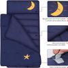 BESSLEE Luxury Padded Toddler Kid Nap Mat with Removable Pillow and Thick Comforter Blanket, Daycare Preschool Approved Silky Soft Warm Portable Sleeping Bag, 2-4 Years, Navy Stars Moons view 2