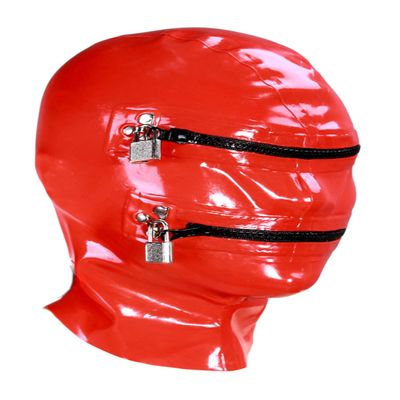 AiCc stylists Red Latex Mask with Zipper Lock at the Eyes and Mouth Cosplay (L)