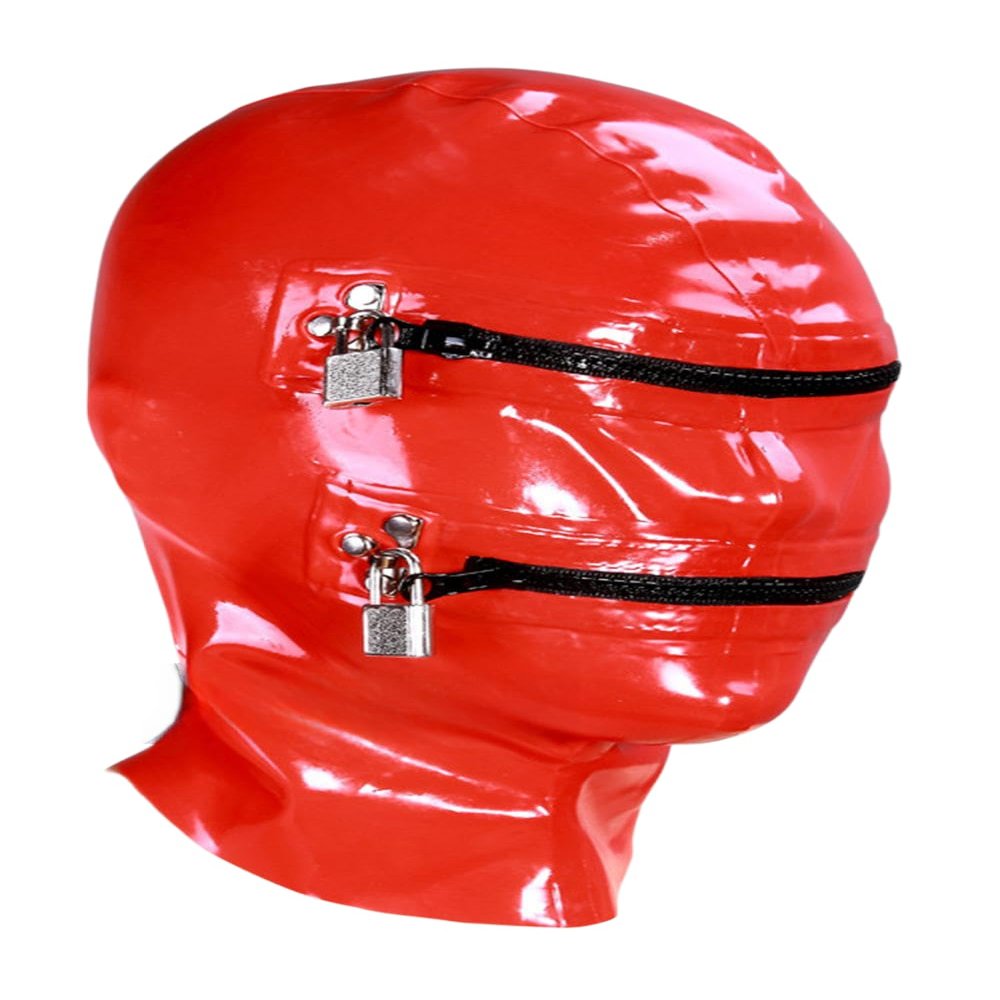 AiCc stylists Red Latex Mask with Zipper Lock at the Eyes and Mouth Cosplay (L)