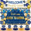 27pcs Welcome Back to Work Decorations Office Blue Gold Welcome Back to Work Banner Backdrop Balloons Table Centerpieces Hanging Swirls for Back to Work Office Anniversary Decorations Supplies view 1