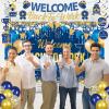 27pcs Welcome Back to Work Decorations Office Blue Gold Welcome Back to Work Banner Backdrop Balloons Table Centerpieces Hanging Swirls for Back to Work Office Anniversary Decorations Supplies view 2