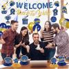 27pcs Welcome Back to Work Decorations Office Blue Gold Welcome Back to Work Banner Backdrop Balloons Table Centerpieces Hanging Swirls for Back to Work Office Anniversary Decorations Supplies view 3
