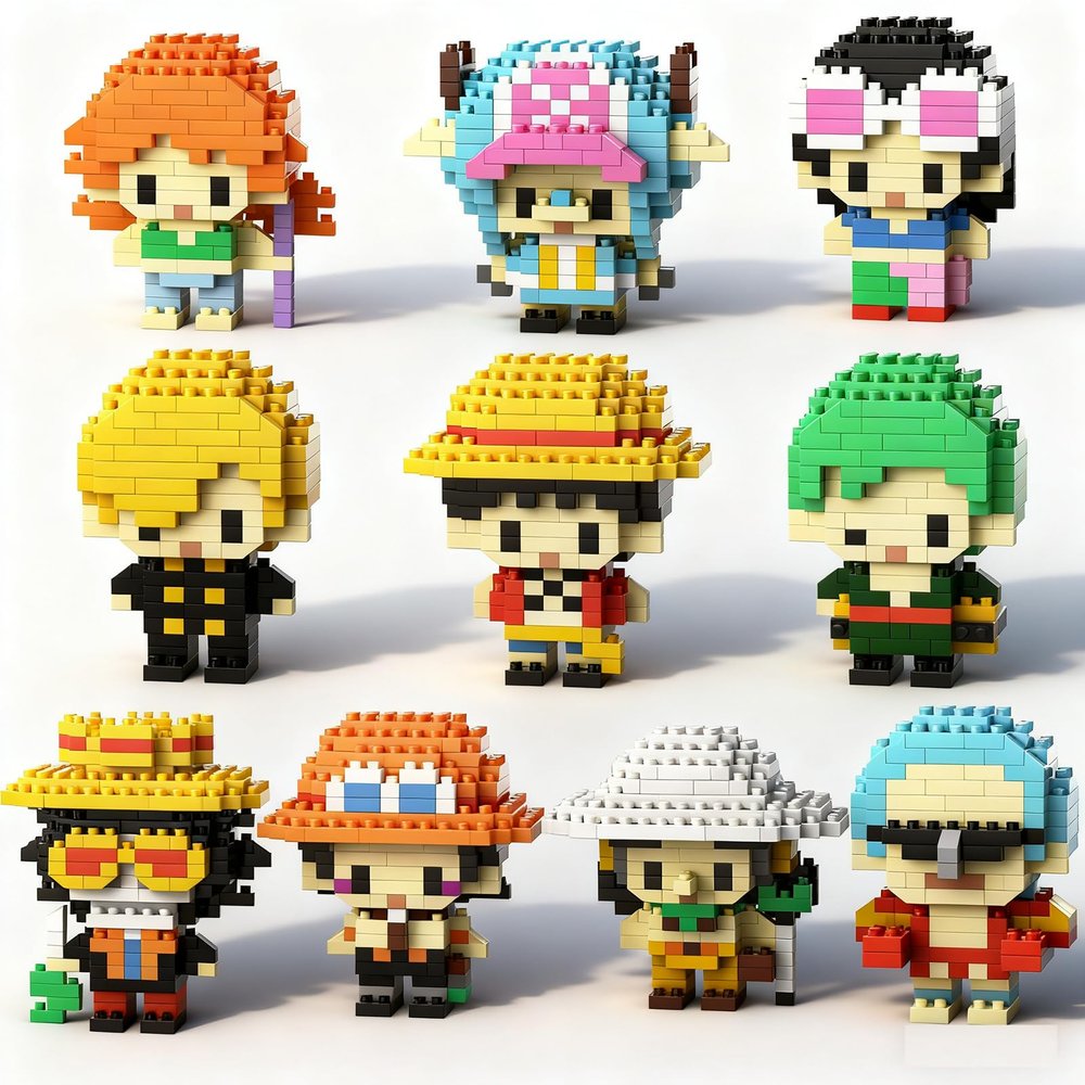 10 Straw Hat Crew Pirate Figures Building Blocks Kit Set, the Going Merry Ship Characters Micro Brick Headz, Adventurer Piece One Animes Toy Merch, Decor Ideal Valentine's Day Gift for Fans, Teen14+