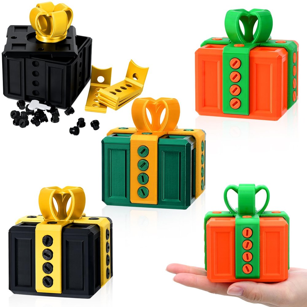Leinuosen 3 Pack Annoying Nesting Gift Box with Screws, 3D Funny Prank Gift Box, Novelty Hilarious Money Card Container for Christmas Birthday Wrapping (Orange Green,Green Gold,Black Gold)