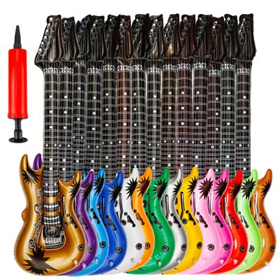14 Pack 59 inch Large Inflatable Guitar Giant Blow Up Guitars Assorted Color with 1 Red Air Pump for Kids Rock Star 80s 90s Party Decorations Birthday Party Supplies
