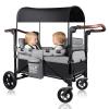 Wagon Stroller for 2 Kids, All-Terrain Stroller Wagon with Extra Long Extender, Aluminum Foldable Baby Wagon with Convertible Seats, Removable Canopy, Snack Tray, Adjustable Push/Pull Handle view 1