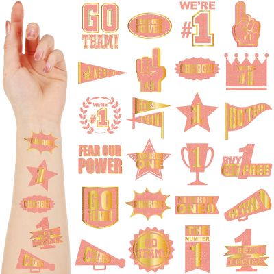 Landhoow 240 Pcs Gold Orange Team Spirit Tattoos Temporary Glitter Go Team Tattoos Football Temporary Stickers Party Costume Accessory for School Spirit Supplies