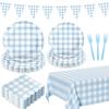 102 PCS Light Blue Gingham Party Supplies - Scalloped Plates, Napkins, Cups, Forks, Banner, Tablecloth for Baby Shower, Wedding, Birthday, Serves 25 view 1