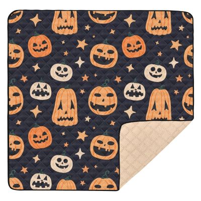 JUZIHAI Halloween Funny Pumpkins Stars Baby Play Mat for Floor 50'' x 50'', Soft Foldable Waterproof Crawling Playpen Mat with Non-Slip Bottom for Infants Toddlers Kids