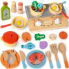 Wooden Play Kitchen Accessories Cooking Set, Kids Pots and Pans Playset with Storage Stove, Pretend Play Wooden Kitchen Toys for Toddlers, Gifts for 3 4 5 Years Old Girls Boys view 1