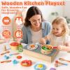Wooden Play Kitchen Accessories Cooking Set, Kids Pots and Pans Playset with Storage Stove, Pretend Play Wooden Kitchen Toys for Toddlers, Gifts for 3 4 5 Years Old Girls Boys view 3