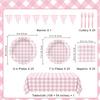 102 PCS Pink Gingham Party Supplies - Scalloped Plates, Napkins, Cups, Forks, Banner, Gingham Tablecloth for Baby Shower, Birthday, Pink Party Decorations, Serves 25 view 2