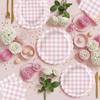 102 PCS Pink Gingham Party Supplies - Scalloped Plates, Napkins, Cups, Forks, Banner, Gingham Tablecloth for Baby Shower, Birthday, Pink Party Decorations, Serves 25 view 3