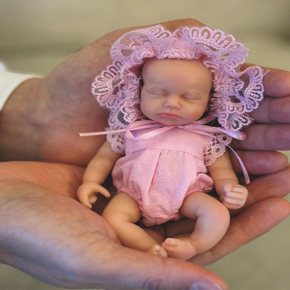 Abenduot 6inch Mini Palm Size Soft Full Body Silicone Reobrn Baby Doll Realistic Silicone Miniature Anatomically Correct Girl Doll - Pink